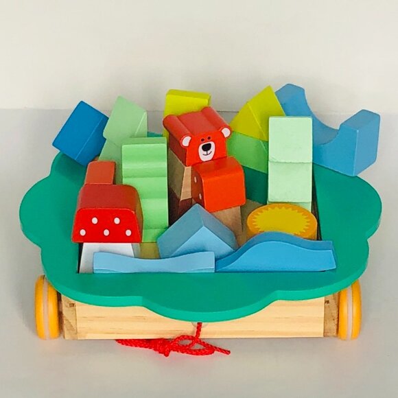 Janod Wooden Trolley with Blocks Pull Along Toy Brand New For Age 1+ - Picture 7 of 15